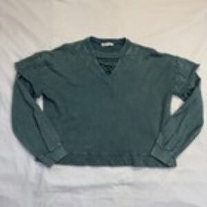 Women’s Lace Up Cropped Pullover With Acid Washed Teal Size Medium
